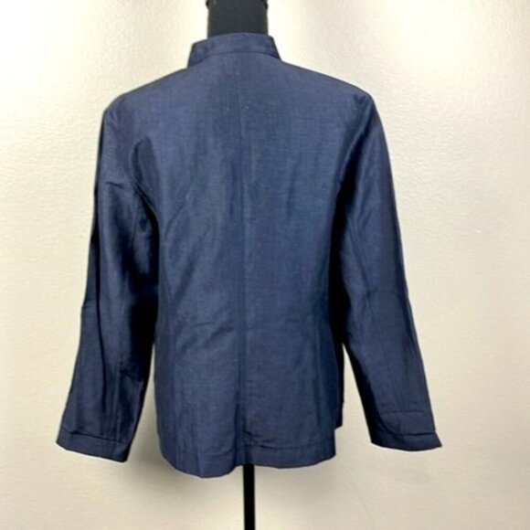 Lafayette 148 Linen/Wool Blazer Mandarin Collar Navy Blue Button Jacket 10 - Picture 5 of 8